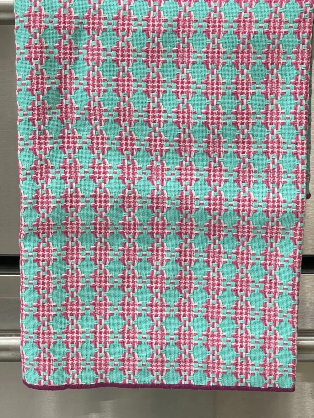 Anthropologie Aqua Pink Woven Geo Kitchen Towel -NEW - Theme: Textile Candy